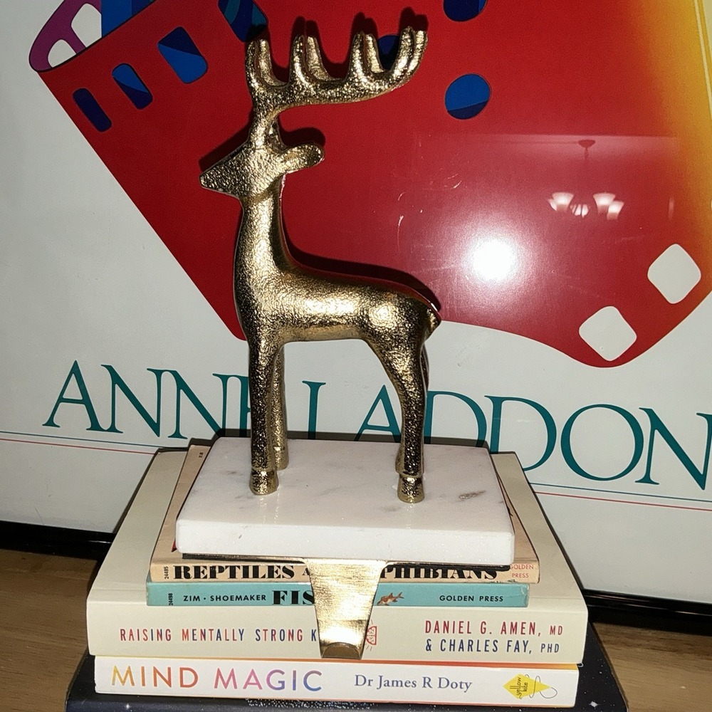 Marble Brass Gold Reindeer Stocking Hanger Holder Deer Christmas Decor